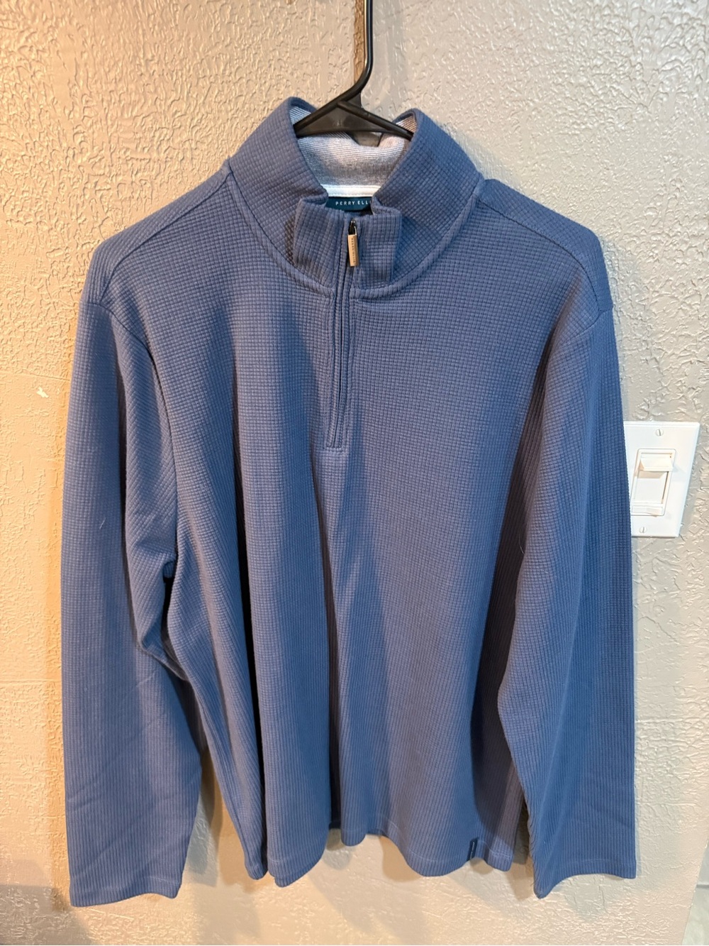 Perry Ellis Men's Slate Blue Half-Zip Waffle Knit Pullover